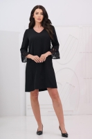 Czarna Sukienka z Koronkowym Rękawem 3/4 – Elegancka, Klasyczna, Dekolt V